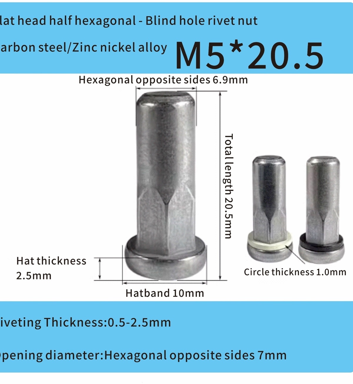M5-Nietmutter aus Stahlzink-Nickel-Legierung mit geschlossenem Ende für die Automobilindustrie