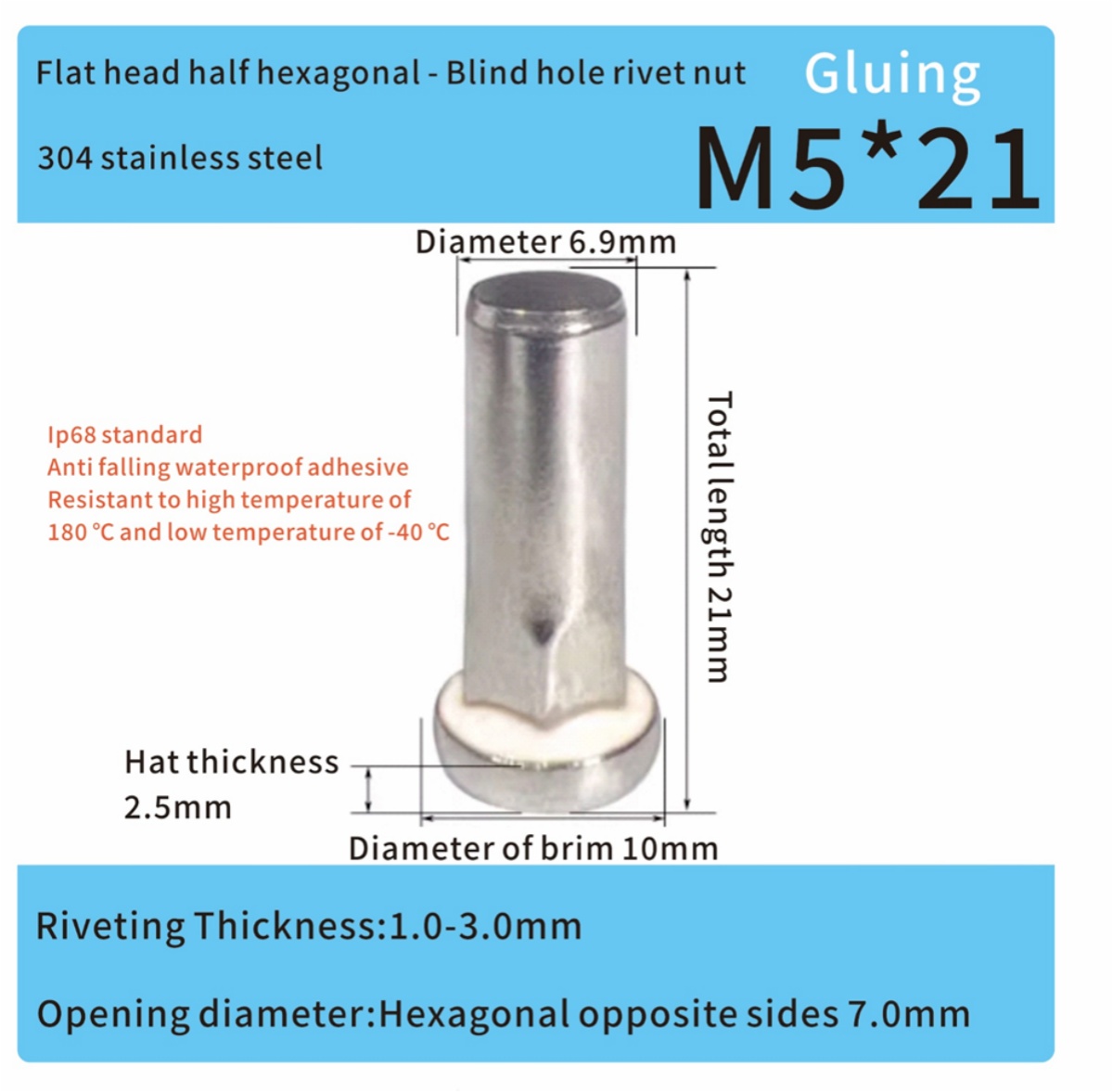 Dichtungs-Flachkopf-M5-Teil-Sechskant-Nietmutter aus Edelstahl