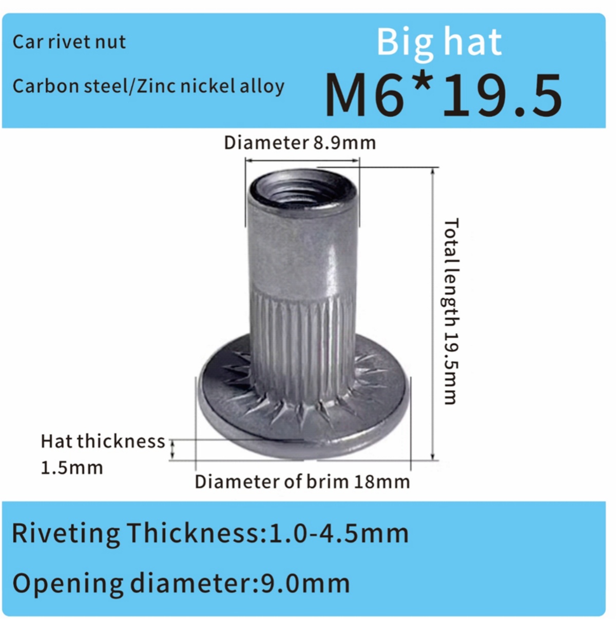 Großer Kopf, flacher Kopf, Stahl, Zink-Nickel-Legierung, M6, Automobilbau Großer Kopf, flacher Kopf, Stahl, Zink-Nickel-Legierung, M6, Automobilbau