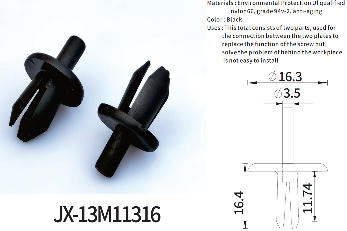 JX-13M11316 Allgemeine Kunststoff-Druckverschlussnieten für die Automobilindustrie