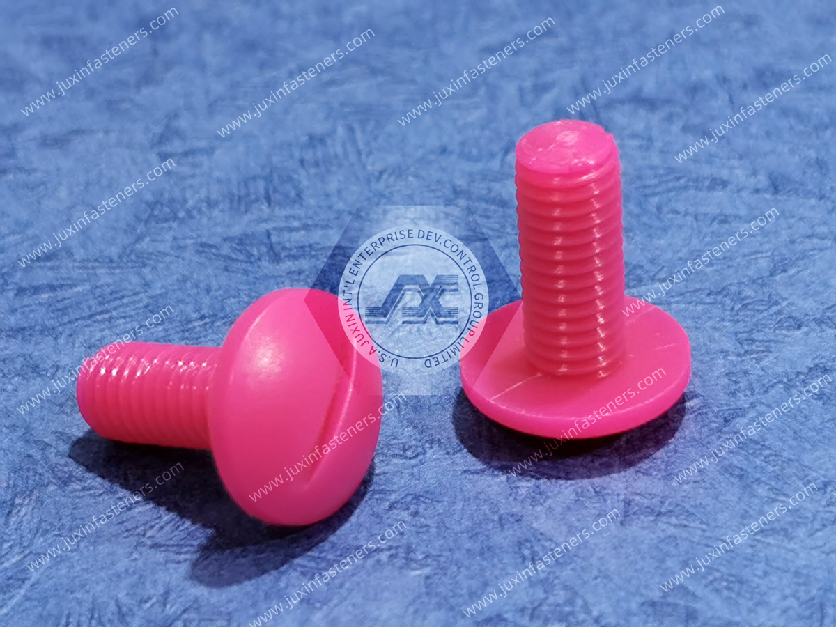 Rosa Nylon-Flachkopfschrauben mit Schlitz