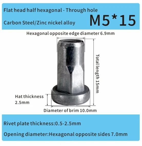 M5 Nietmuttern aus Zink-Nickel-Legierungsstahl, Sechskantteile f&uuml;r Automobile