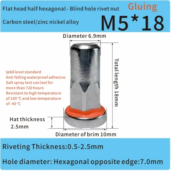 Nietmuttern M5 aus Zink-Nickel-legiertem Stahl f&uuml;r die Automobilindustrie