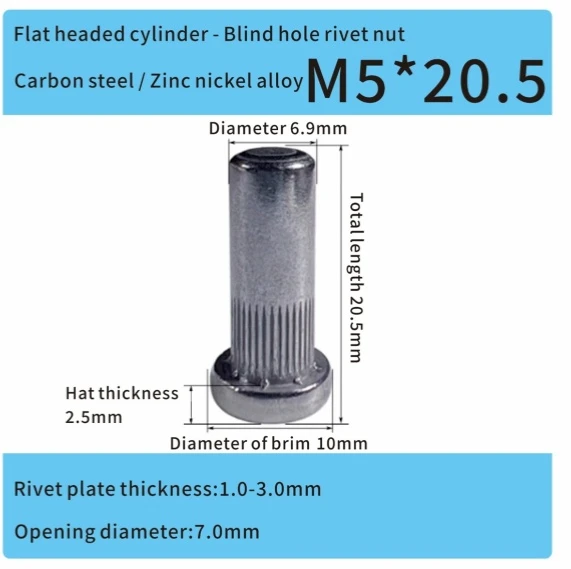 Flachkopf-Nietmuttern M5 aus Zink-Nickel-Legierung f&uuml;r die Automobilindustrie