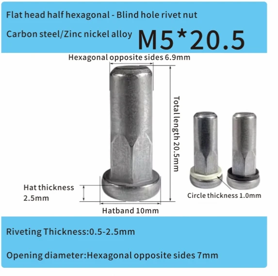 M5-Nietmutter aus Stahlzink-Nickel-Legierung mit geschlossenem Ende f&uuml;r die Automobilindustrie