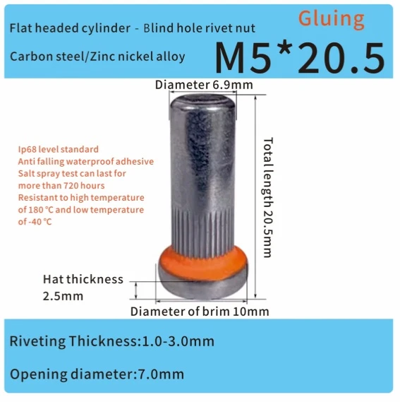 Dichtungsstahl-Flachkopf-Nietmutter aus Zink-Nickel-Legierung M5