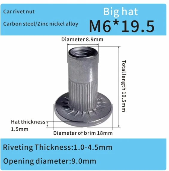 Gro&szlig;er Kopf, flacher Kopf, Stahl, Zink-Nickel-Legierung, M6, Automobilbau